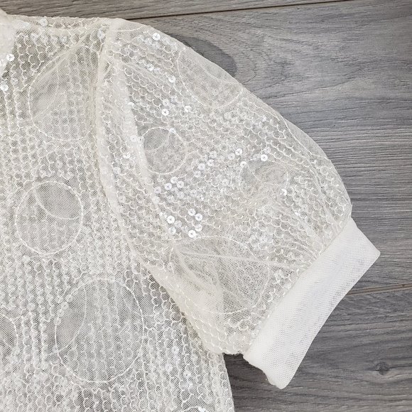 Eva Franco Russian Gia Sequin Short Sleeve Top White Size XS - Picture 5 of 15